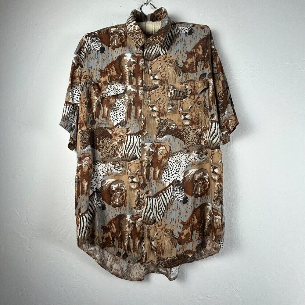 Muhle Mens Handmade in Zululand Safari Animal Print Shirt Short Sleeve Button Up